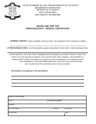 Document preview: Resale Certificate - Wholesaler - Rhode Island