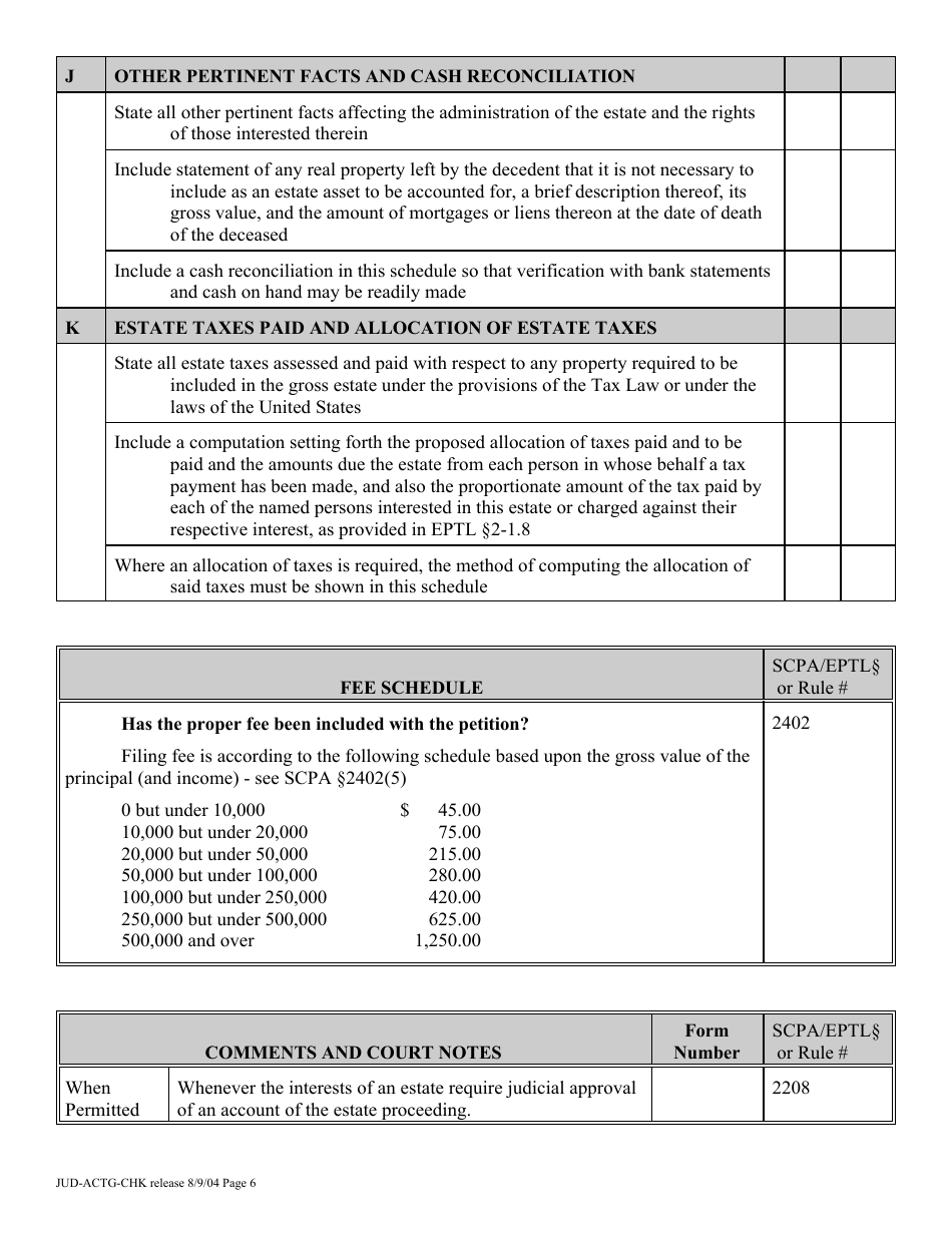Form JUD-ACTG-CHK Judicial Settlement of Account Proceeding Checklist - New York, Page 6
