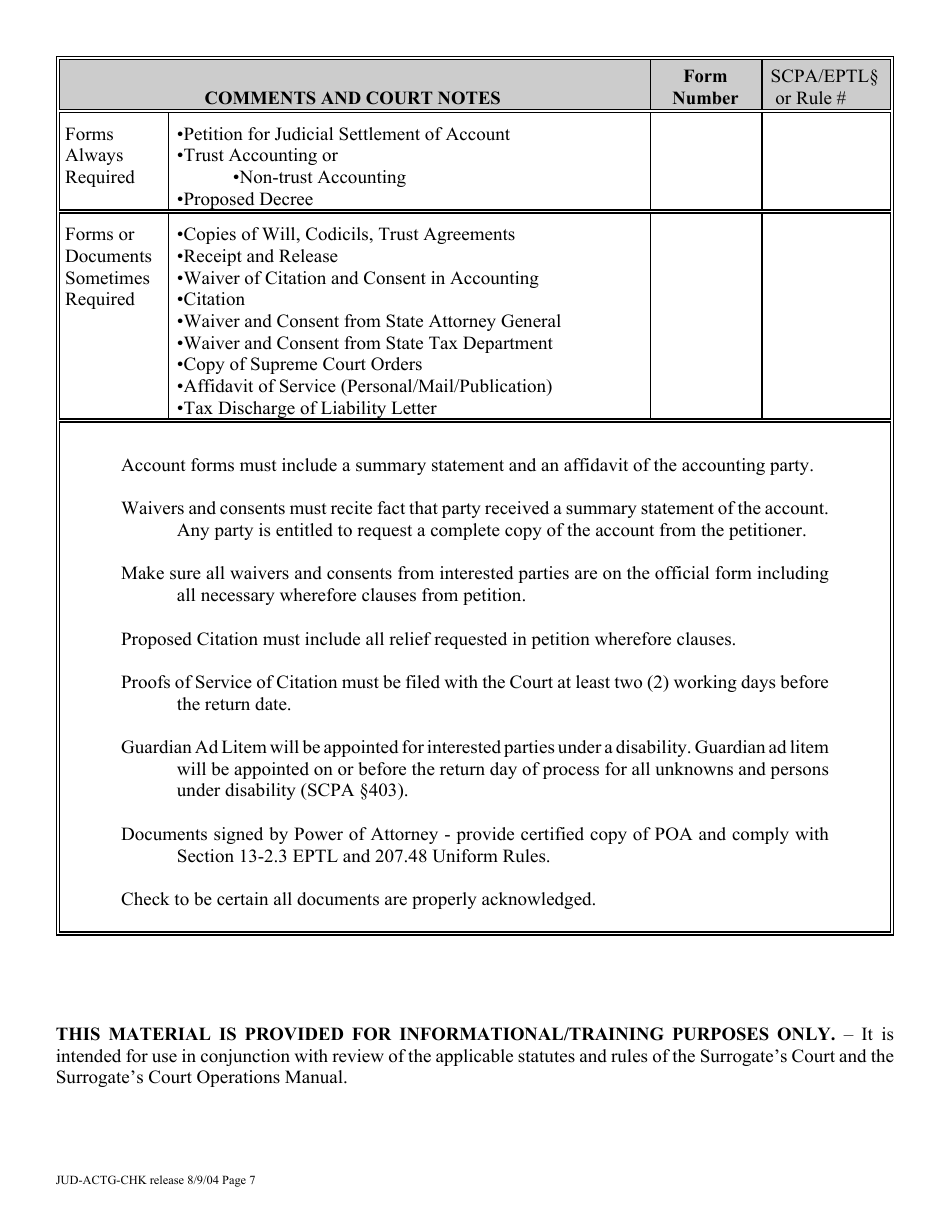 Form JUD-ACTG-CHK Judicial Settlement of Account Proceeding Checklist - New York, Page 7