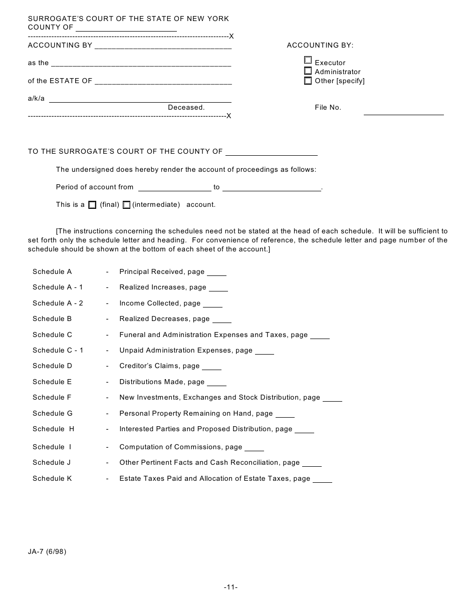 Form JA-1 Petition for Judicial Settlement of Account - New York, Page 11