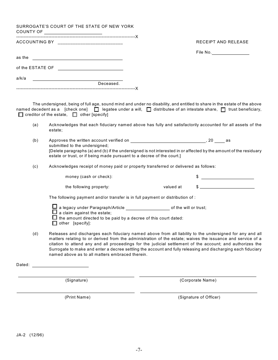 Form JA-1 - Fill Out, Sign Online and Download Fillable PDF, New York ...