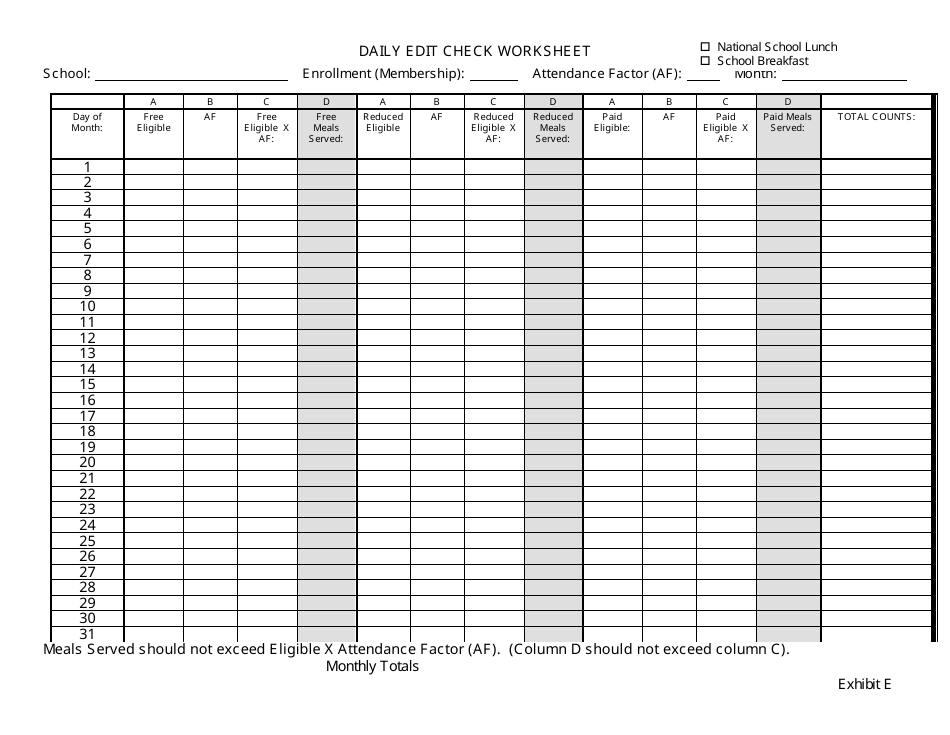 Daily Edit Check Worksheet Template - Arizona, Page 1