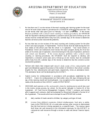 Food Program Permanent Service Agreement Form - Arizona, Page 4