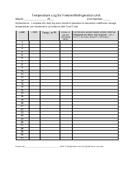 Document preview: Freezer/Refrigeration Unit Temperature Log Sheet Template