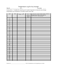 Document preview: Dry Storage Temperature Log Sheet Template