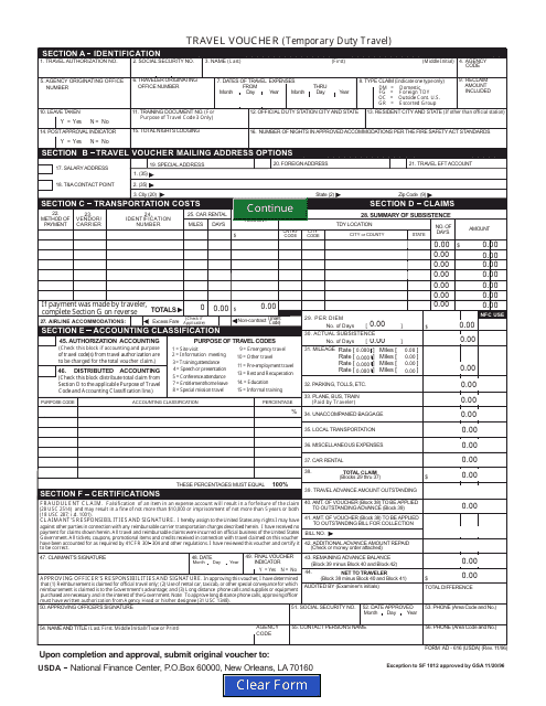 Form AD-616 Travel Voucher (Temporary Duty Travel)
