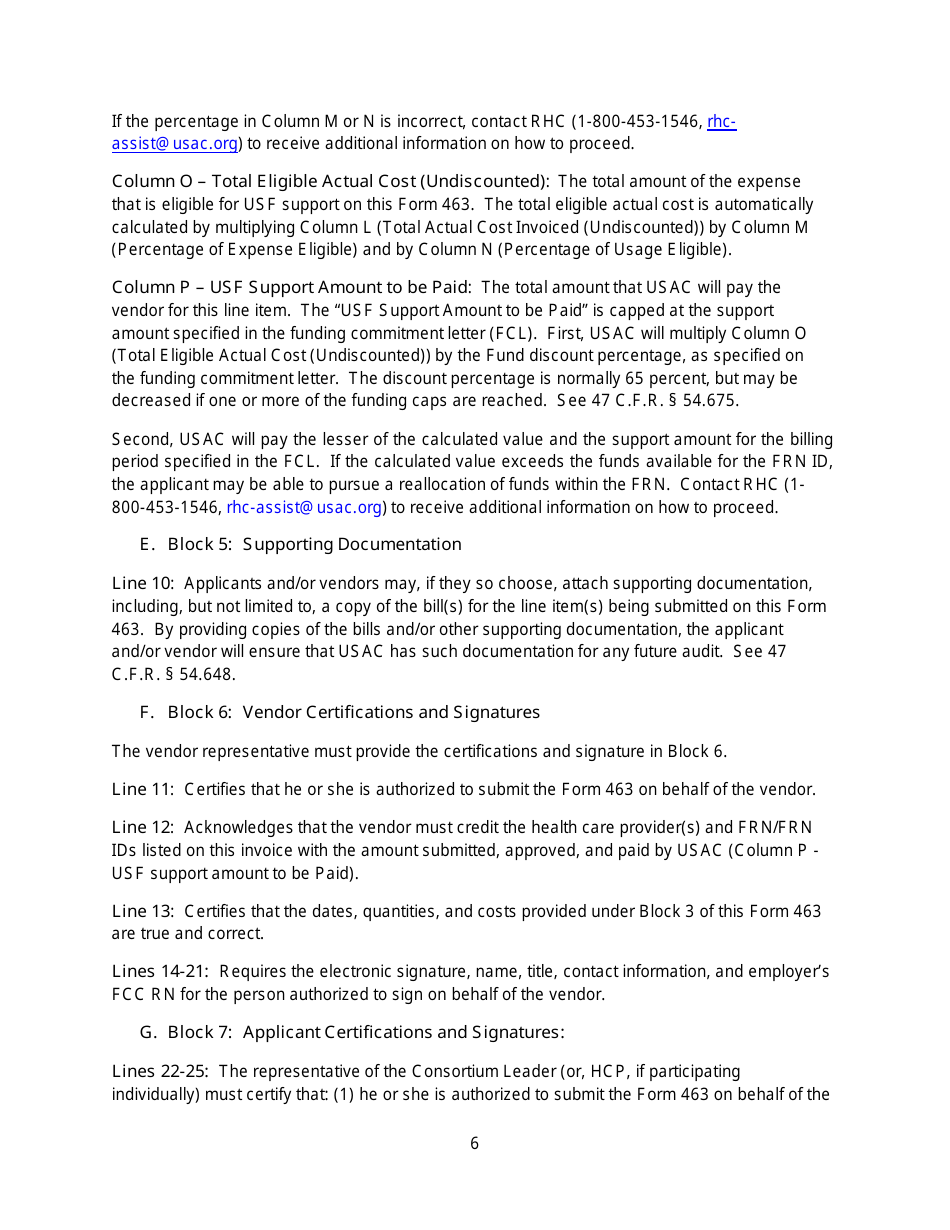 FCC Form 463 Invoice and Request for Disbursement Form, Page 9