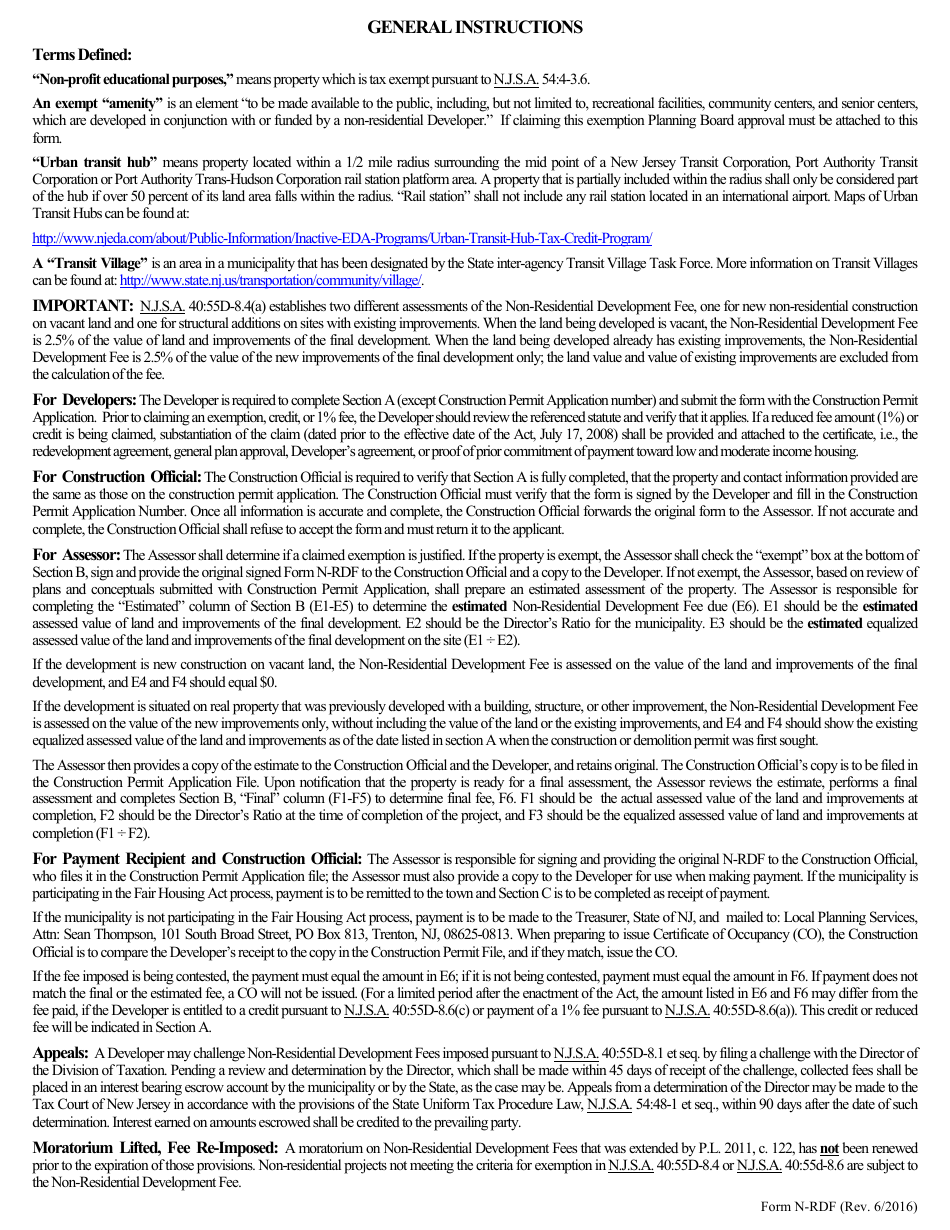 Form N-RDF Non-residential Development Fee Certification / Exemption - New Jersey, Page 2