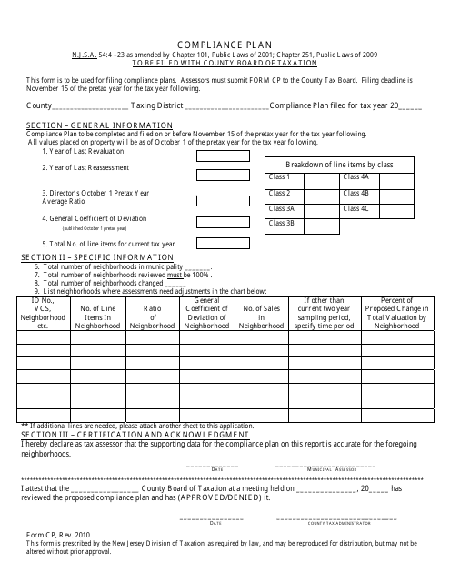 Form CP Compliance Plan - New Jersey