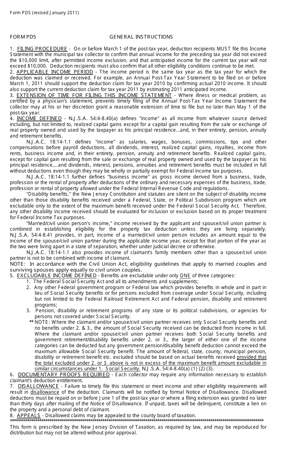 Form PD5 Annual Post-tax Year Income Statement - New Jersey, Page 2