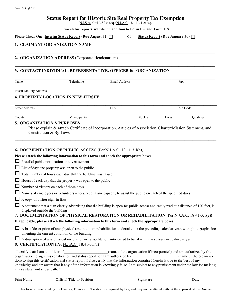 Form S.R. - Fill Out, Sign Online and Download Fillable PDF, New Jersey ...