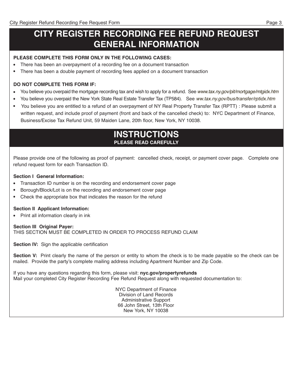 Form CR-REFUND City Register Recording Fee Refund Request - New York City, Page 3