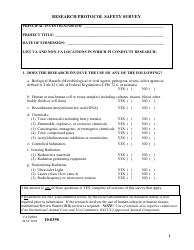 VA Form 10-0398 Research Protocol Safety Survey