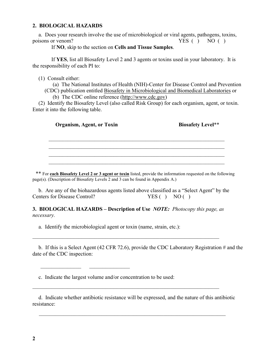 VA Form 10-0398 Research Protocol Safety Survey, Page 2