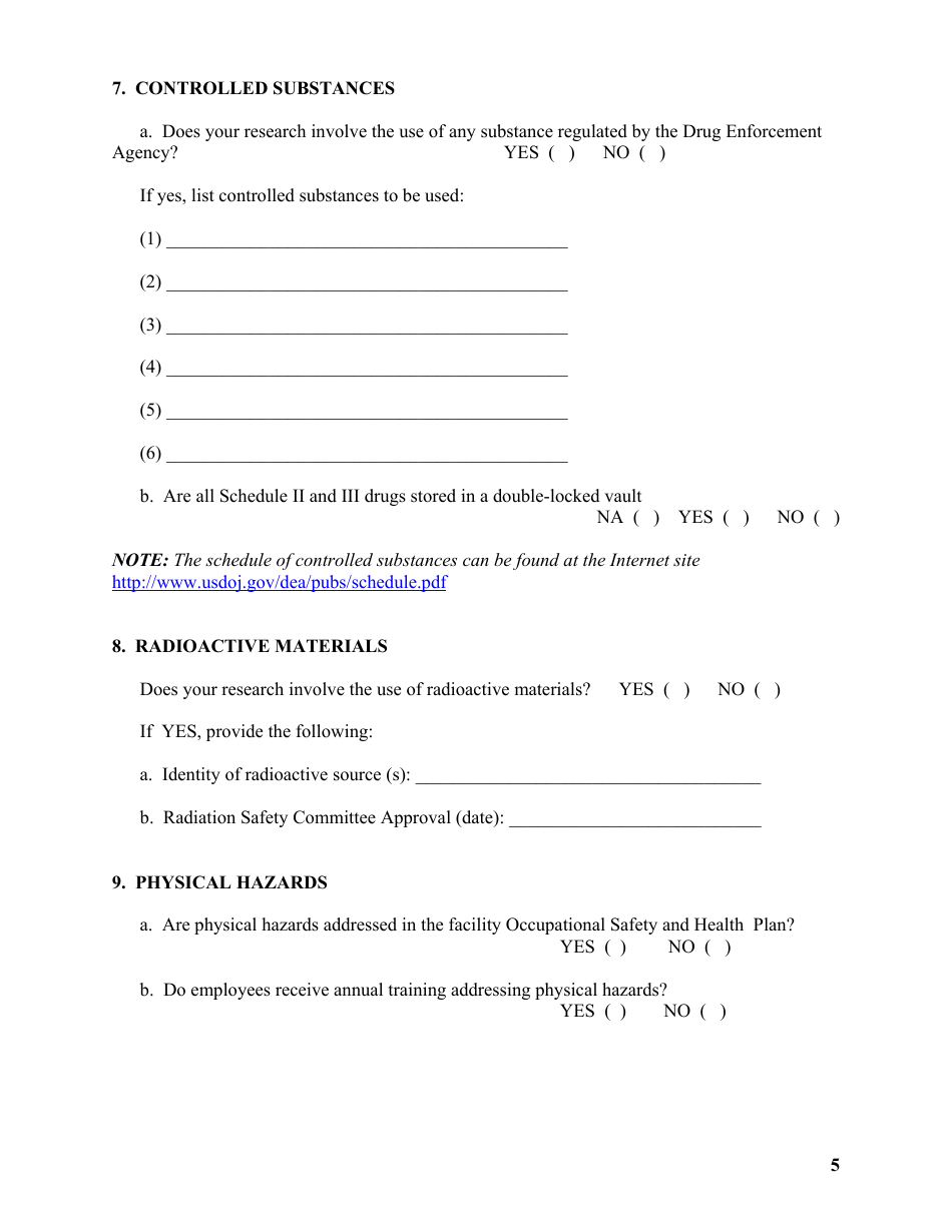 VA Form 10-0398 Research Protocol Safety Survey, Page 5
