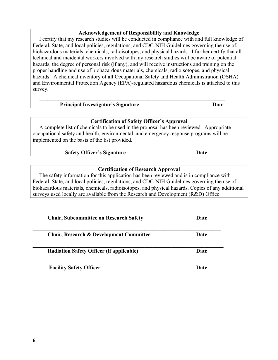 VA Form 10-0398 Research Protocol Safety Survey, Page 6