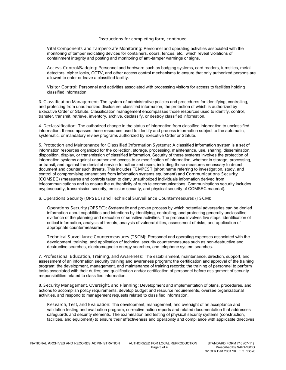 Form SF-716 Agency Security Classification Costs Estimates, Page 3