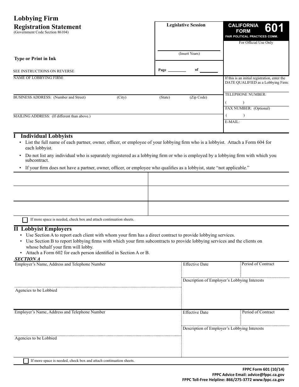 FPPC Form 601 Lobbying Firm Registration Statement - California, Page 2