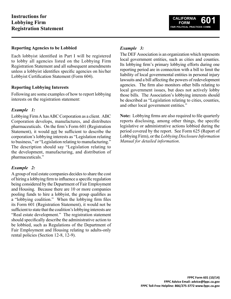 FPPC Form 601 Lobbying Firm Registration Statement - California, Page 3