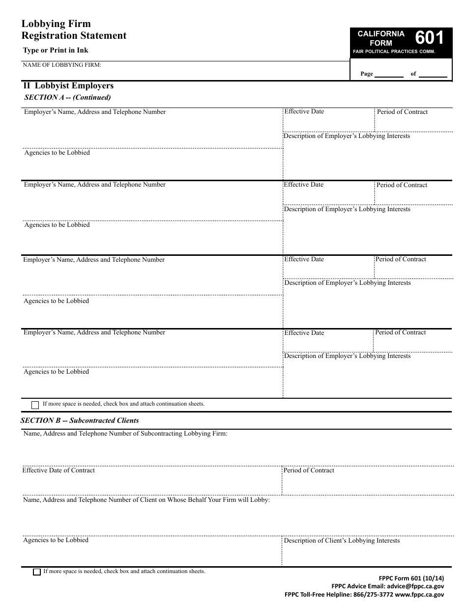 FPPC Form 601 Lobbying Firm Registration Statement - California, Page 4
