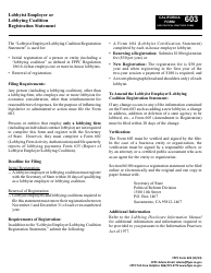 FPPC Form 603 Lobbyist Employer or Lobbying Coalition Registration Statement - California