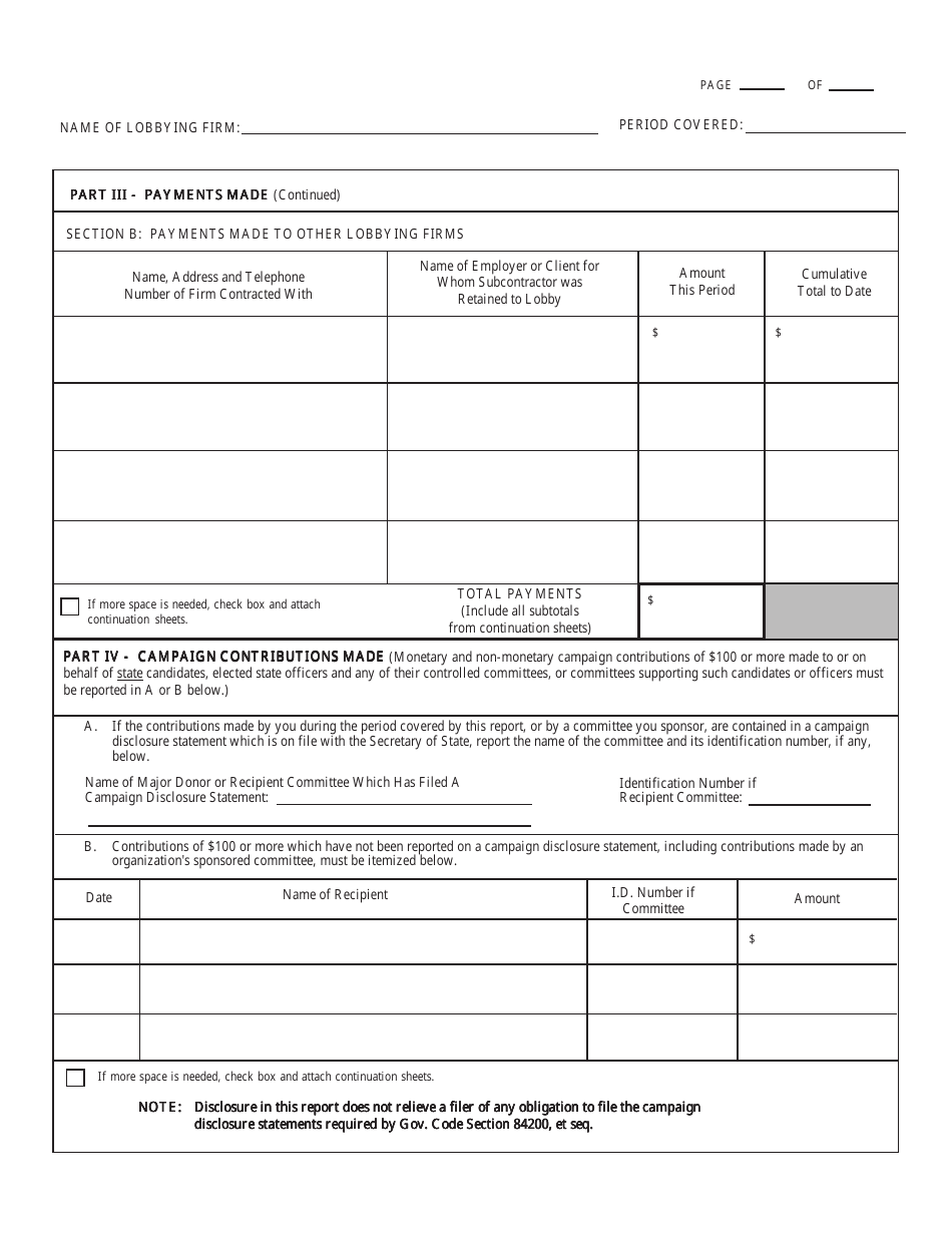 FPPC Form 625 Report of Lobbying Firm - California, Page 8