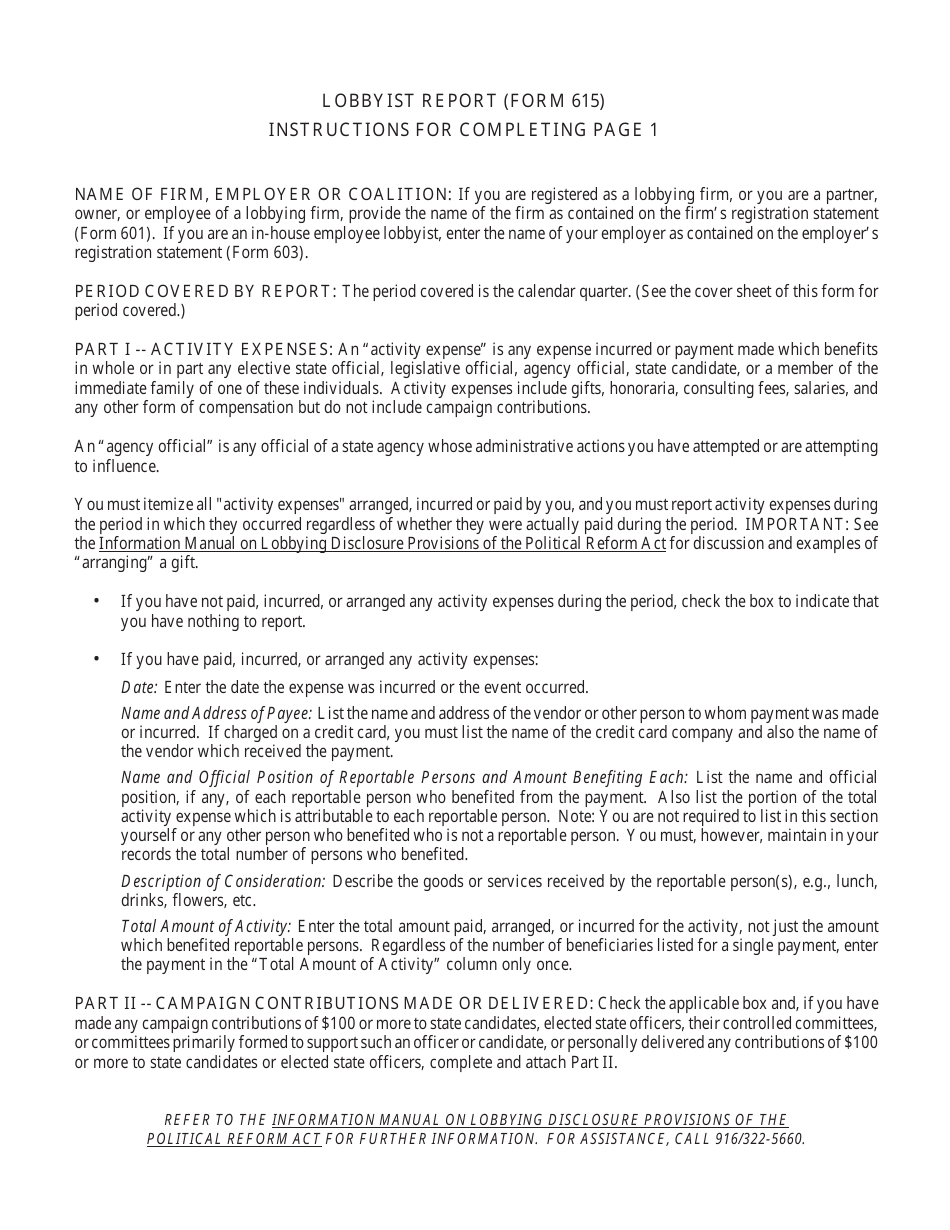 FPPC Form 615 Lobbyist Report - California, Page 3