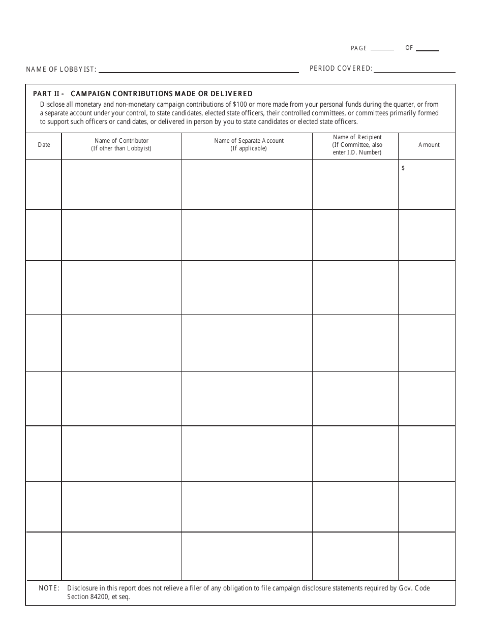 FPPC Form 615 Lobbyist Report - California, Page 5