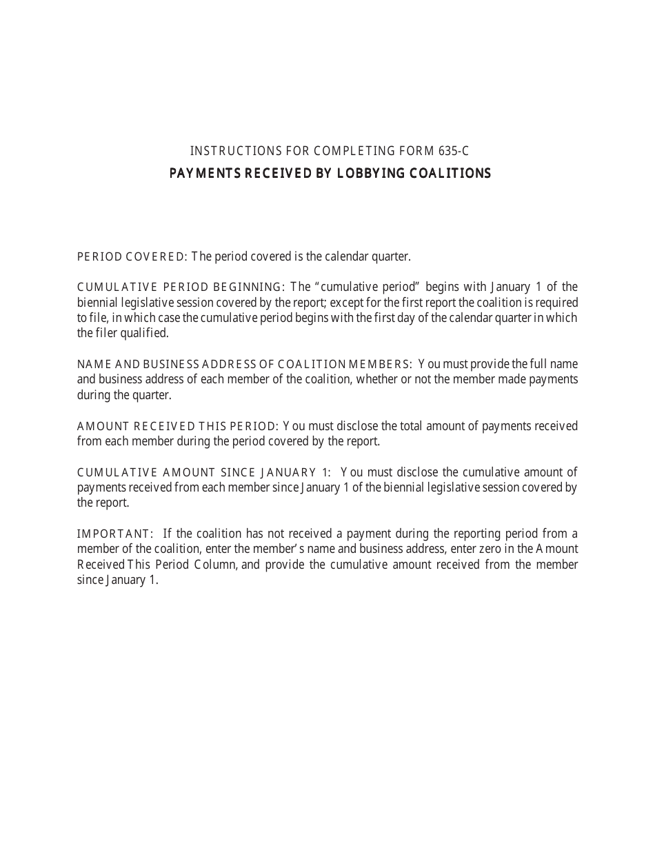 FPPC Form 635-C Payments Received by Lobbying Coalitions - California, Page 3