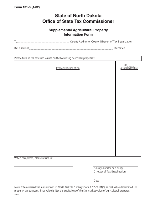 Form 131-3 Supplemental Agricultural Property Information Form - North Dakota