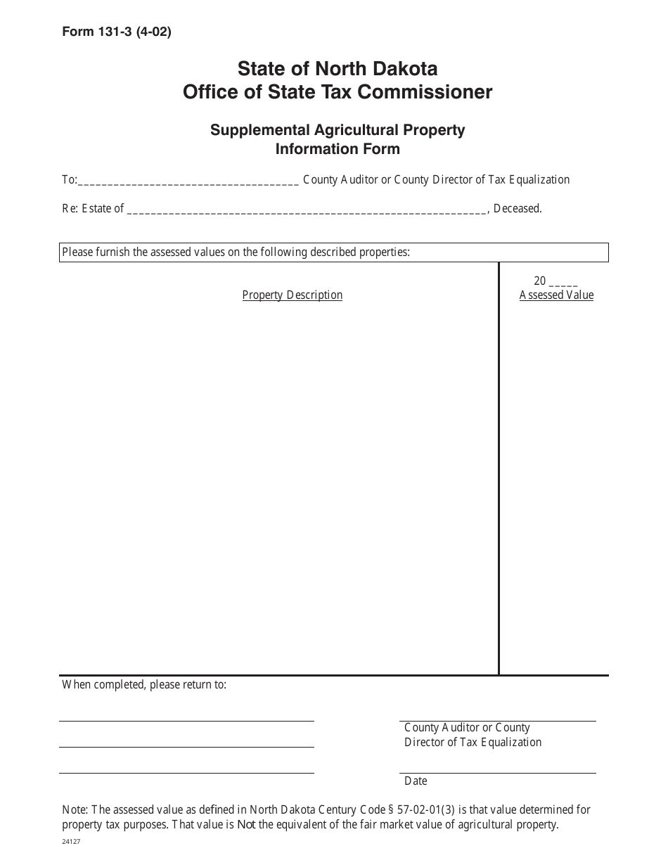 Form 131-3 Supplemental Agricultural Property Information Form - North Dakota, Page 1