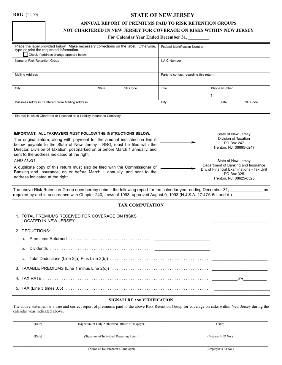 Form RRG - Fill Out, Sign Online and Download Fillable PDF, New Jersey ...