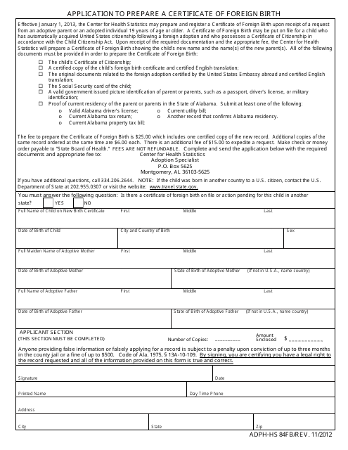 Form ADPH-HS84FB  Printable Pdf