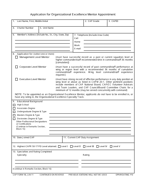 CAP Form 1B Application for Organizational Excellence Mentor Appointment