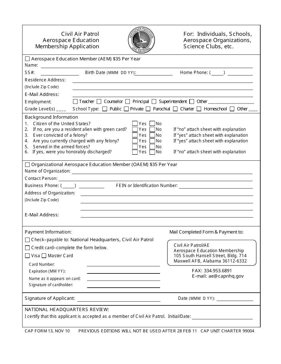 CAP Form 13 - Fill Out, Sign Online and Download Fillable PDF ...