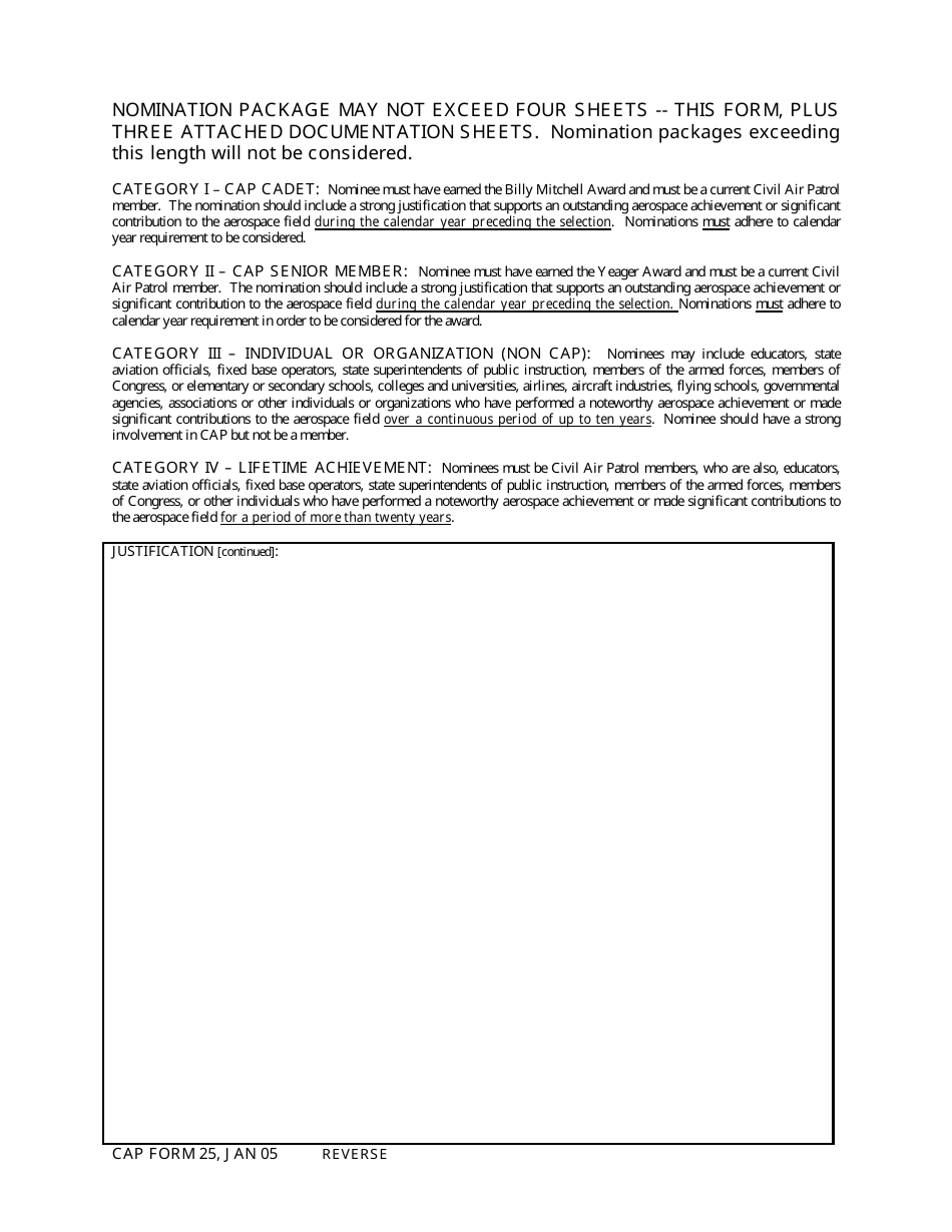 CAP Form 25 Memorial Aerospace Award, Page 2