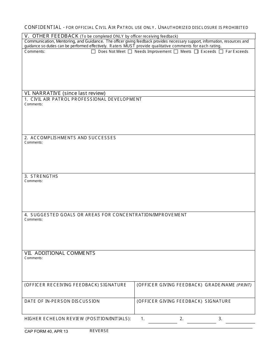 CAP Form 40 CAP Performance Feedback Form, Page 2