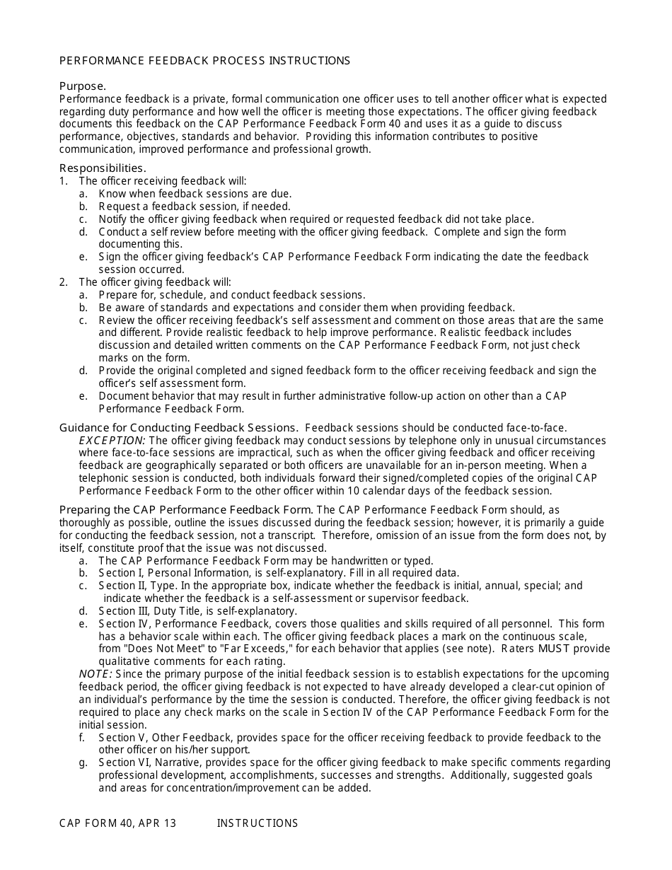 CAP Form 40 CAP Performance Feedback Form, Page 3