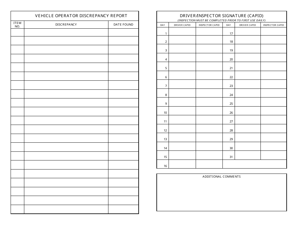 CAP Form 73 CAP Vehicle Inspection Guide and Usage Data, Page 2