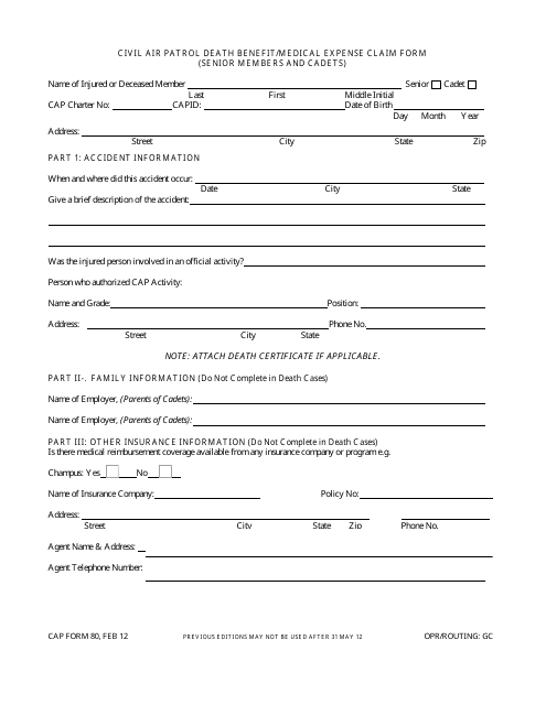 CAP Form 80  Printable Pdf