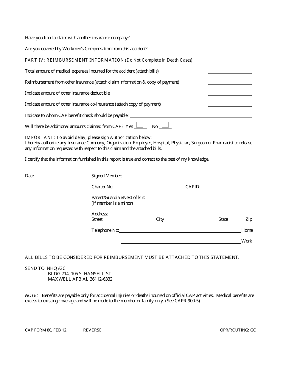 CAP Form 80 - Fill Out, Sign Online and Download Fillable PDF ...