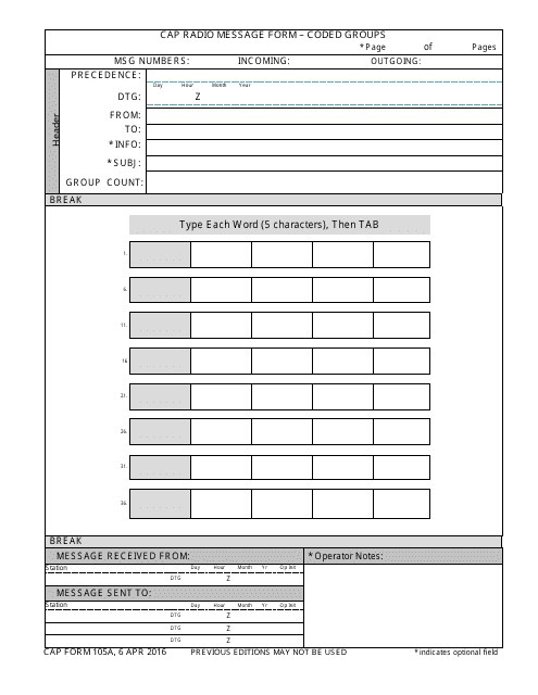 CAP Form 105A  Printable Pdf