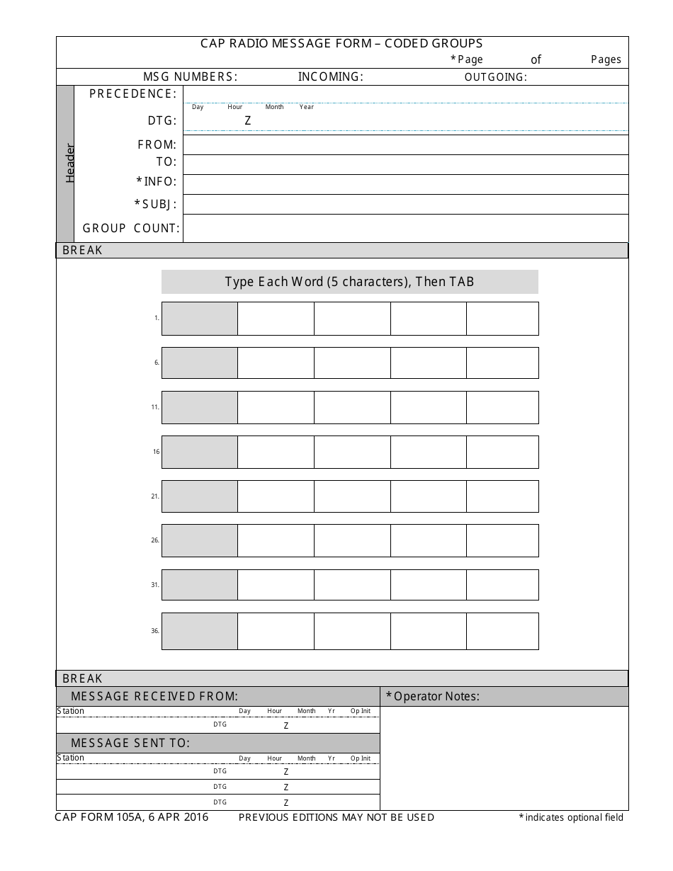 cap form 2016