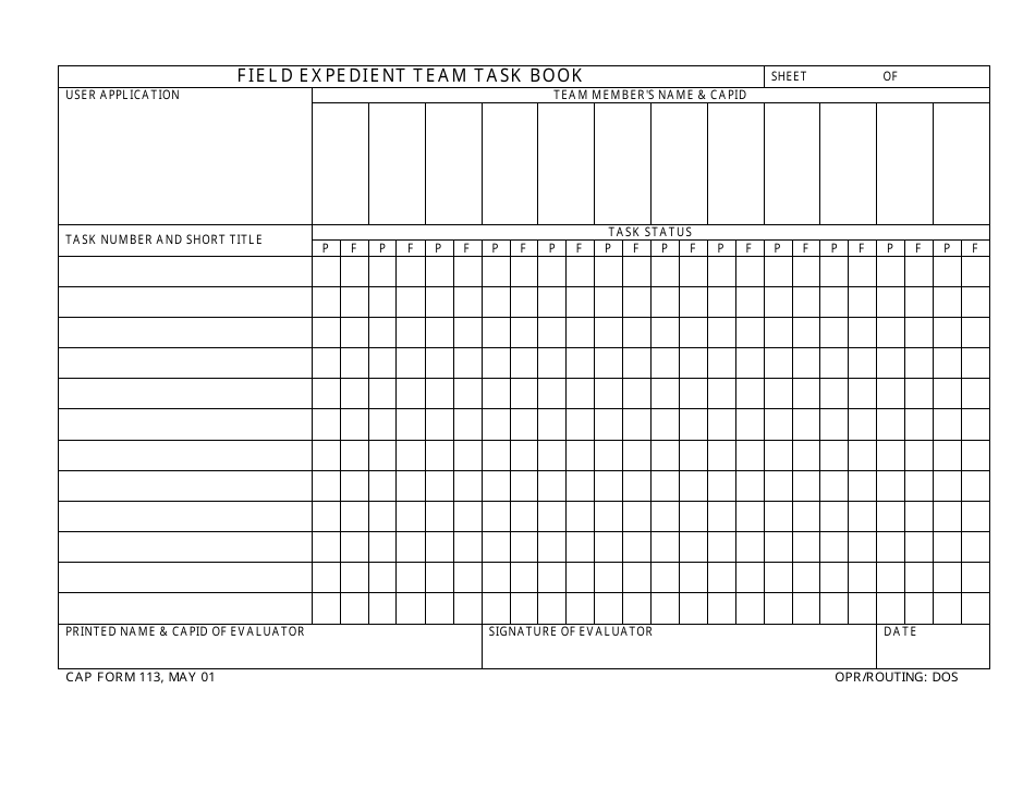 CAP Form 113 Field Expedient Team Task Book, Page 1