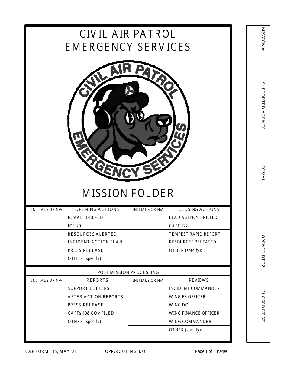 CAP Form 115 Mission Folder, Page 1