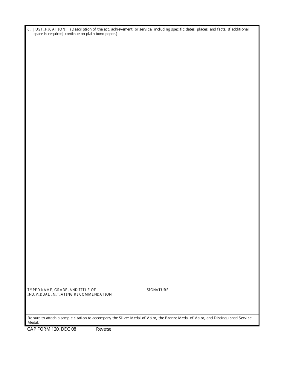 CAP Form 120 Recommendation for Decoration, Page 2