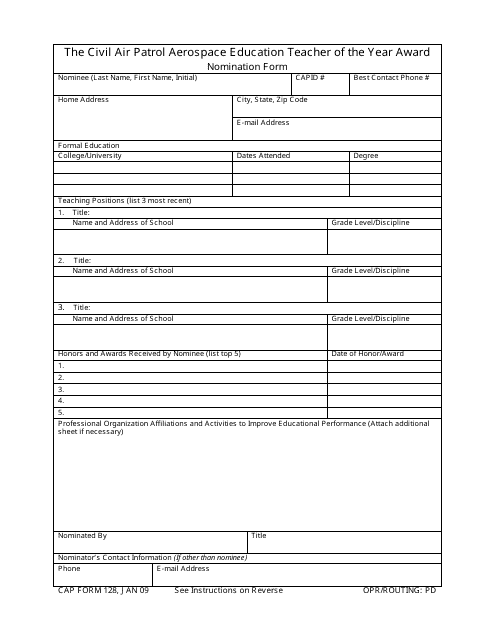 CAP Form 128  Printable Pdf