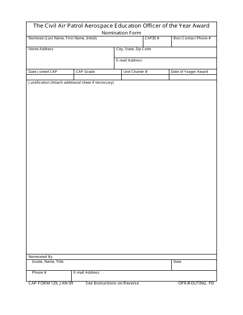 CAP Form 129  Printable Pdf