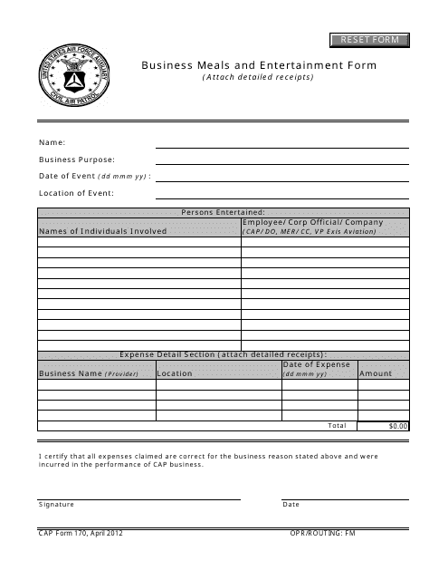 CAP Form 170  Printable Pdf
