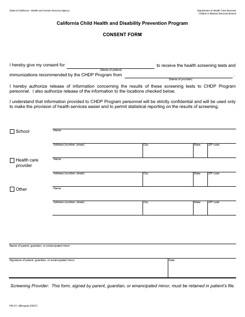 Form PM211  Printable Pdf